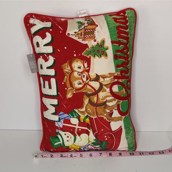 Raz‎ Imports Retro Christmas Pillow Frosty The Snowman Sleigh Reindeer - Picture 9 of 12
